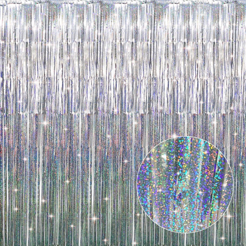 GOER 3.2 ft x 8.2 ft Metallic Tinsel Foil Fringe Curtains Party Photo Backdrop Party Streamers for Birthday,Graduation,New Year Eve Decorations Wedding Decor (1 Pack, Shiny Silver) - Image 1